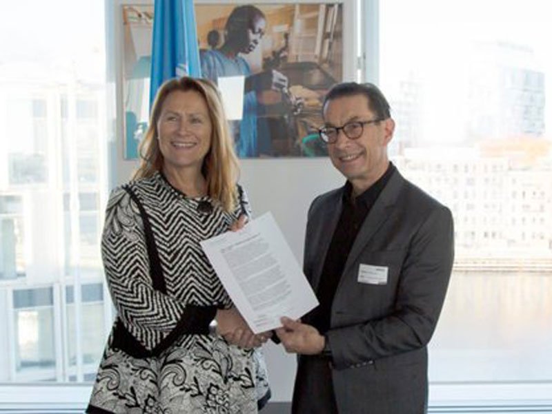 Grete Faremo, UNOPS Executive Director and Kjell Håkan Närfelt, Chief Strategy Officer at Vinnova