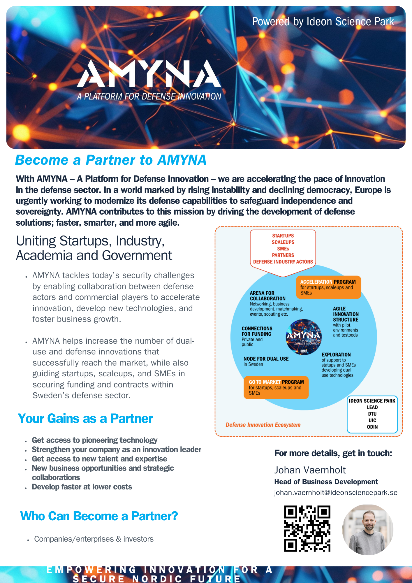 Flyer presenting the AMYNA partnership opportunities