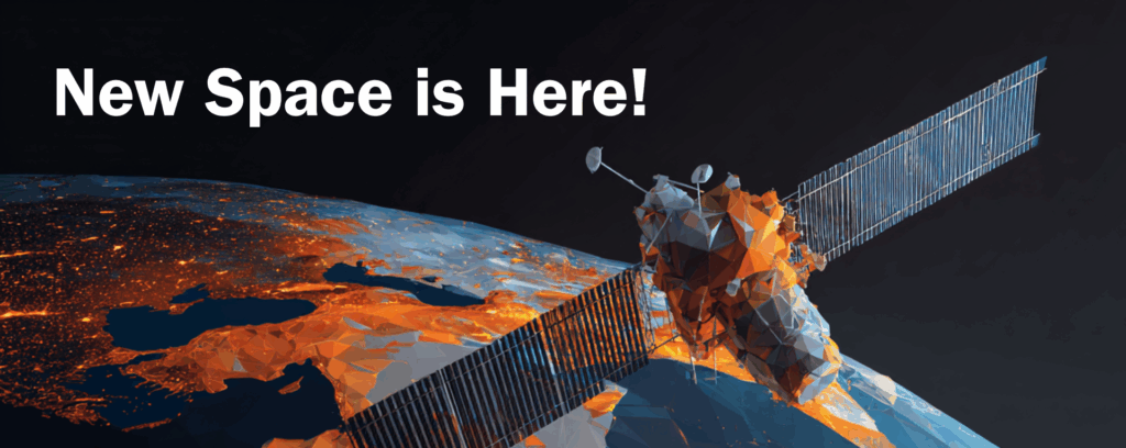 New space is here. Picture of animated satellite circulating earth