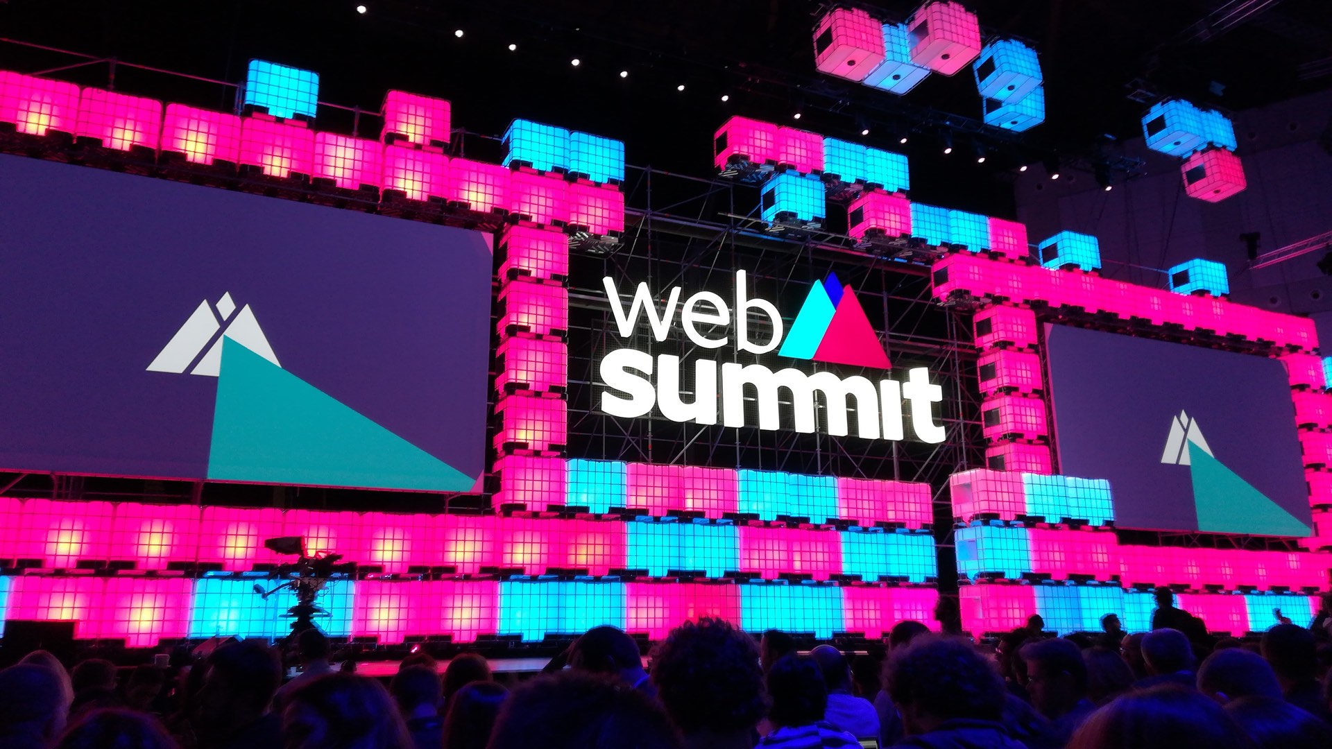 Web Summit in Lisbon. Wall with neon signage.